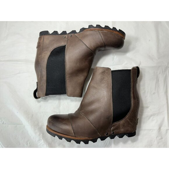 SOREL Lea Wedge Brown Waterproof Leather Boots Size 6.5 - Picture 8 of 12